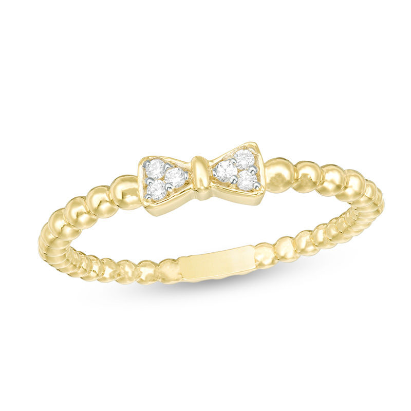 Main Image 1 of 1/20 CT. T.W. Diamond Bow Beaded Shank Ring in 10K Gold