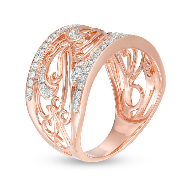 1/3 CT. T.W. Diamond Scroll Ring in 10K Rose Gold