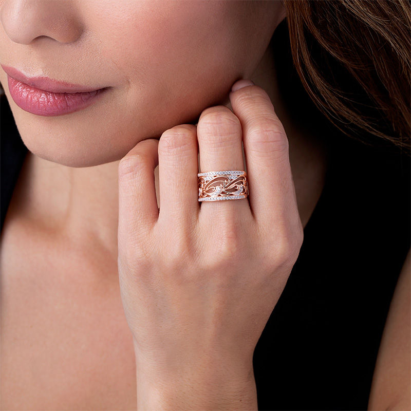 Main Image 3 of 1/3 CT. T.W. Diamond Scroll Ring in 10K Rose Gold