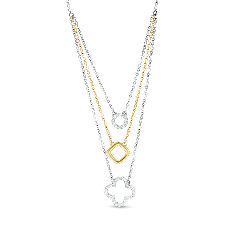 Main Image 1 of 1/4 CT. T.W. Diamond Geometric Multi-Strand Necklace in 10K Two-Tone Gold - 20"