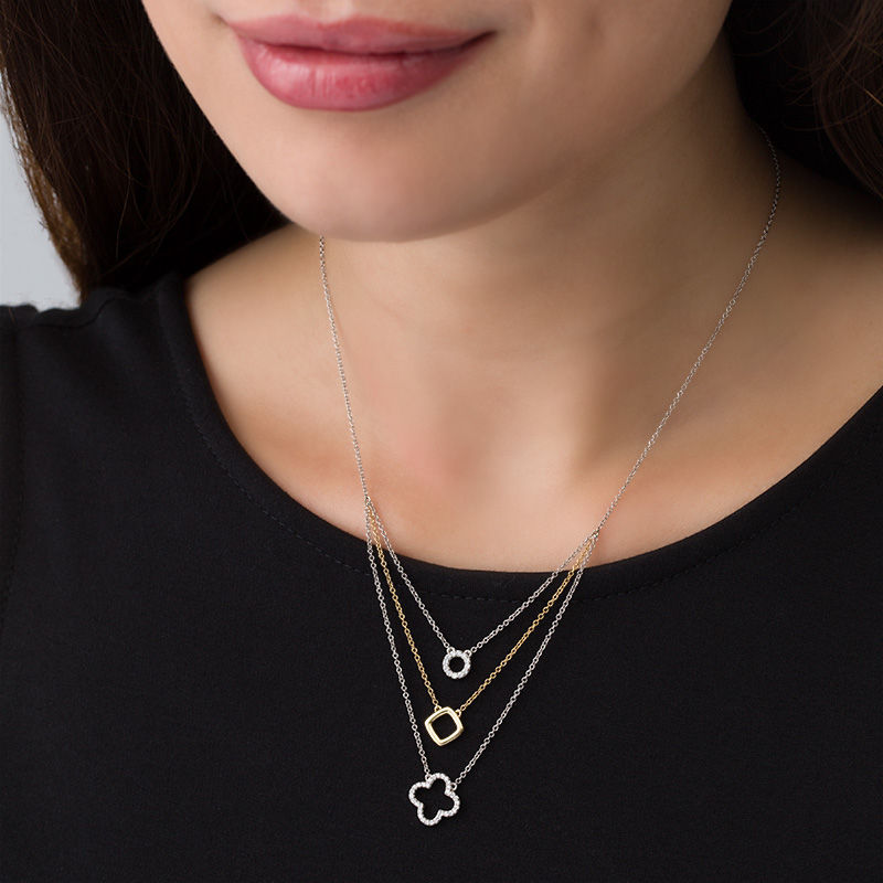 Main Image 2 of 1/4 CT. T.W. Diamond Geometric Multi-Strand Necklace in 10K Two-Tone Gold - 20"
