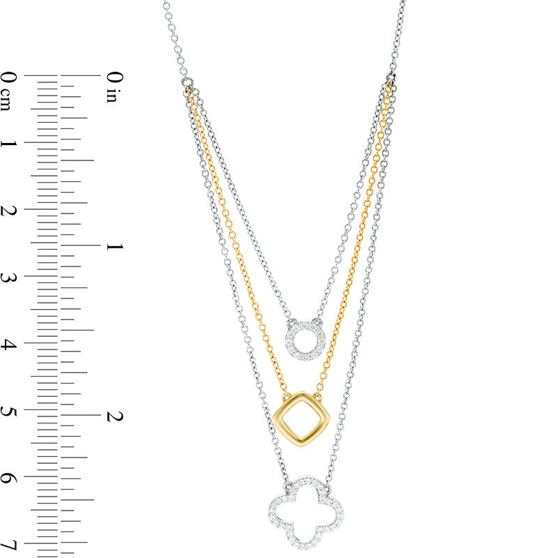 Main Image 3 of 1/4 CT. T.W. Diamond Geometric Multi-Strand Necklace in 10K Two-Tone Gold - 20"