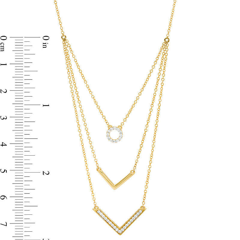 Main Image 3 of 1/4 CT. T.W. Diamond Circle and Chevron Multi-Strand Necklace in 10K Gold - 20"