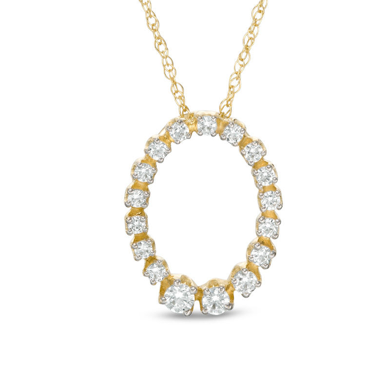 Main Image 1 of 1/4 CT. T.W. Diamond Oval Outline Pendant in 10K Gold