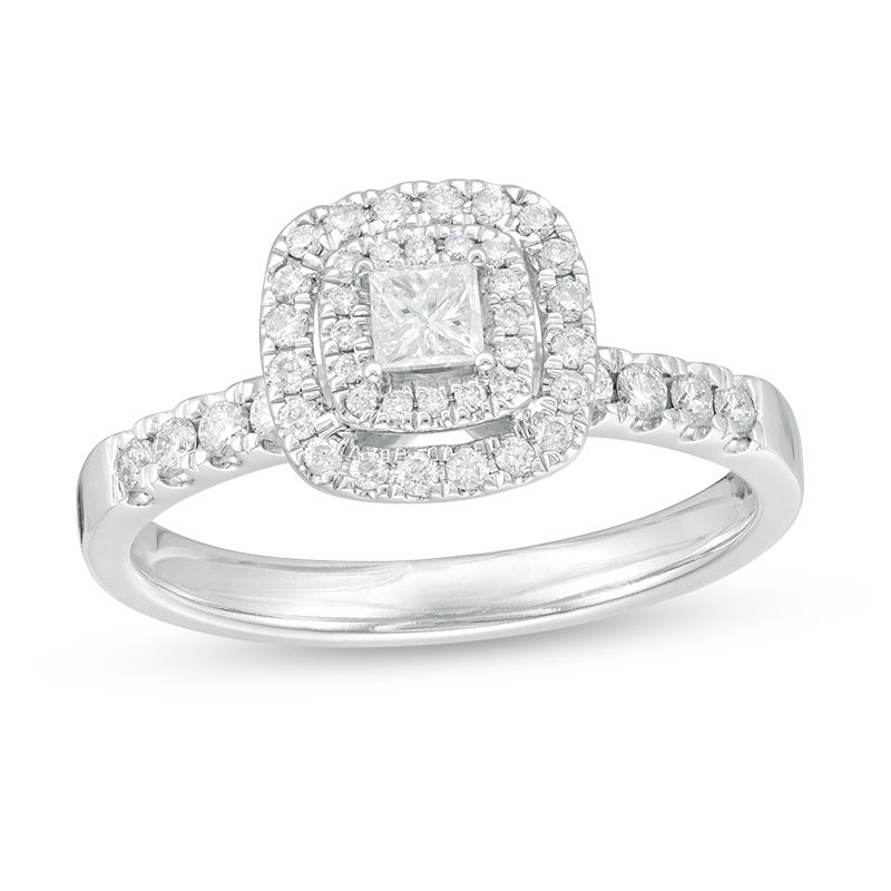 Main Image 1 of 1/2 CT. T.W. Princess-Cut Diamond Double Frame Engagement Ring in 10K White Gold