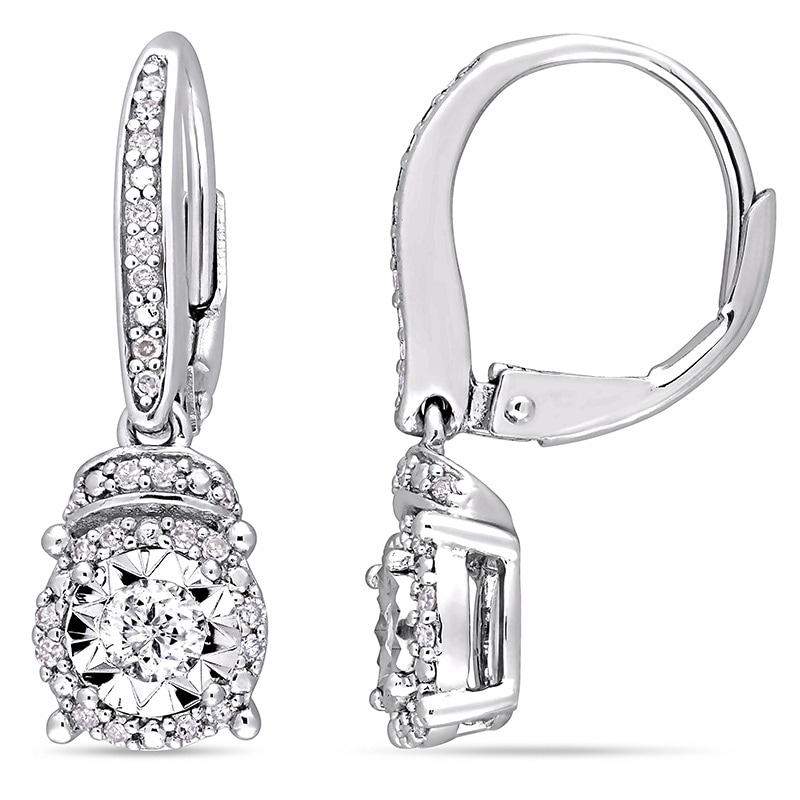 Main Image 1 of 1/3 CT. T.W. Diamond Frame Drop Earrings in Sterling Silver