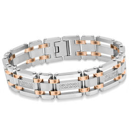 3/4 CT. T.W. Diamond Triple Row Link Bracelet in Two-Tone Stainless Steel - 8.5"