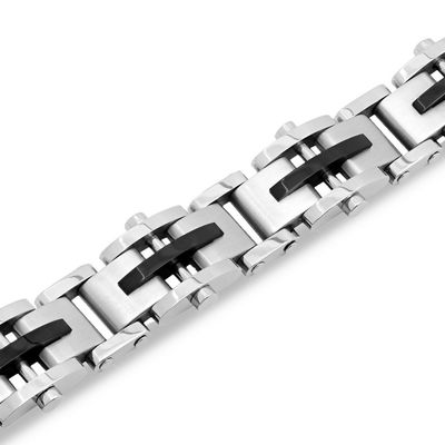 USA Black Rubber STAINLESS STEEL Link Mens I-D Cool Bracelet SSB-018 8.5" 
