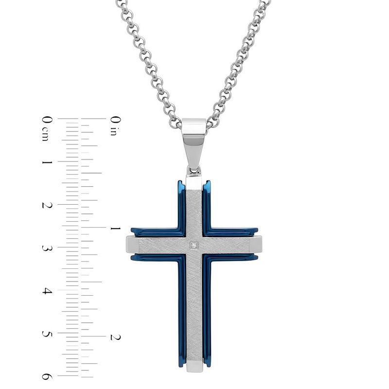 Men's Diamond Accent Layered Cross Pendant in Two-Tone Stainless Steel - 24"