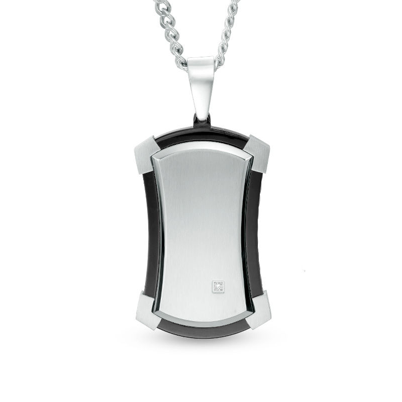 Men's Diamond Accent Dog Tag Pendant in Two-Tone Stainless Steel - 24"