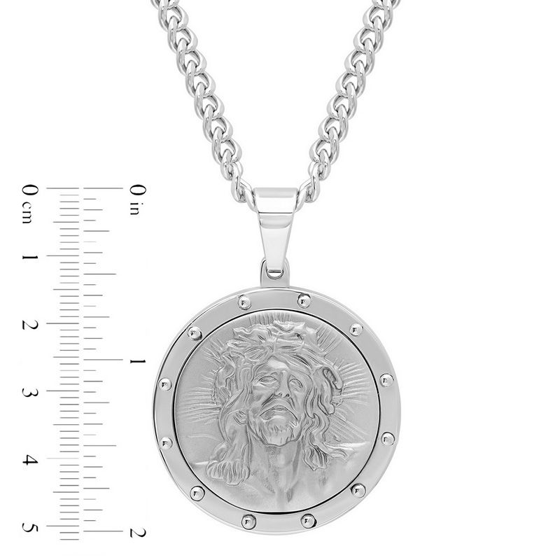 Men's Jesus Medallion Pendant in Stainless Steel - 24"