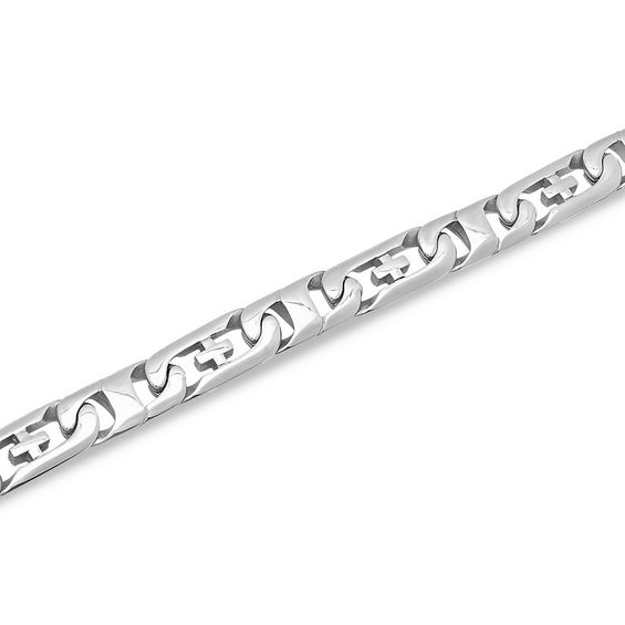 Men's Curb with Cross Chain Necklace in Stainless Steel - 24"