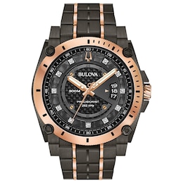 Men's Bulova Precisionist 1/20 CT. T.W. Diamond Two-Tone IP Watch with Black Dial (Model: 98D149)