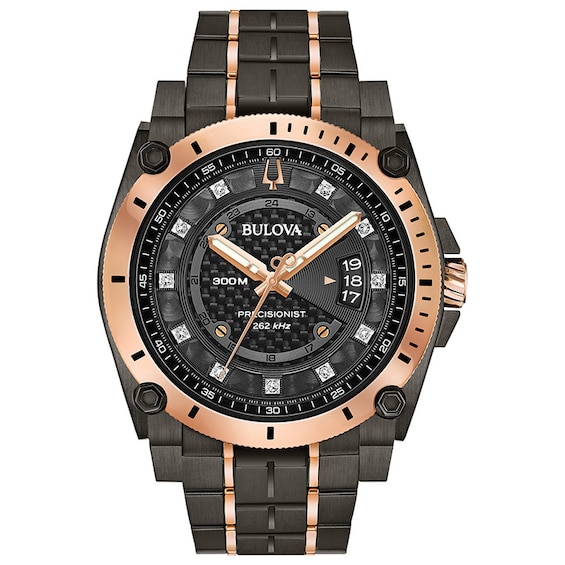 Men's Bulova Precisionist 1/20 CT. T.w. Diamond Two-Tone IP Watch with Black Dial (Model: 98D149)