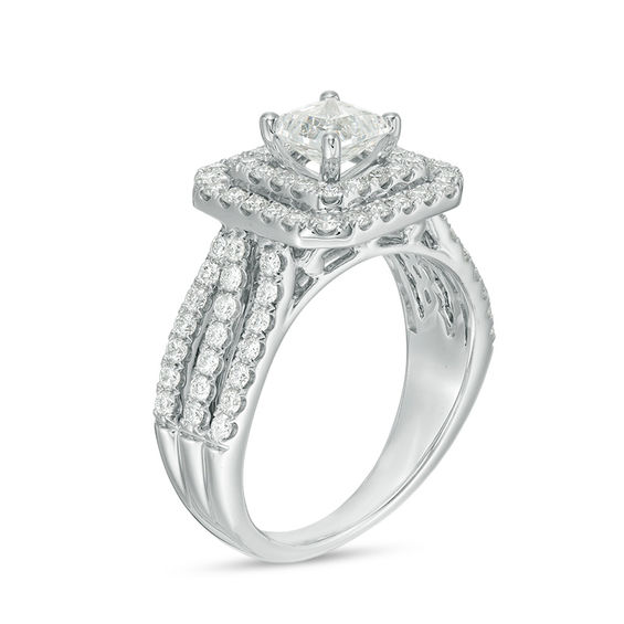 Celebration Ideal 1-5/8 CT. T.w. Princess-Cut Certified Diamond Double Frame Multi-Row Engagement Ring in 14K White Gold (I/I1)