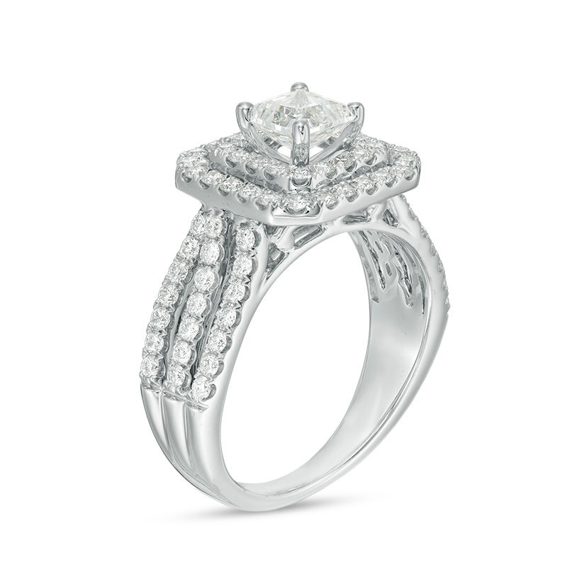 Main Image 2 of Celebration Ideal 1-5/8 CT. T.W. Princess-Cut Certified Diamond Double Frame Multi-Row Engagement Ring in 14K White Gold (I/I1)