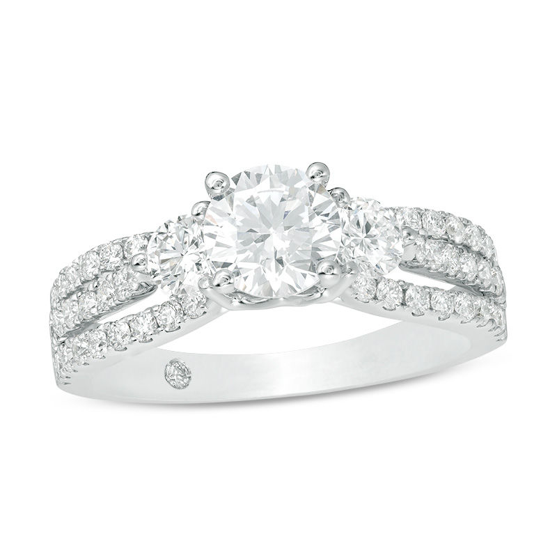 Main Image 1 of 1-5/8 CT. T.W. Diamond Past Present Future® Multi-Row Engagement Ring in 14K White Gold
