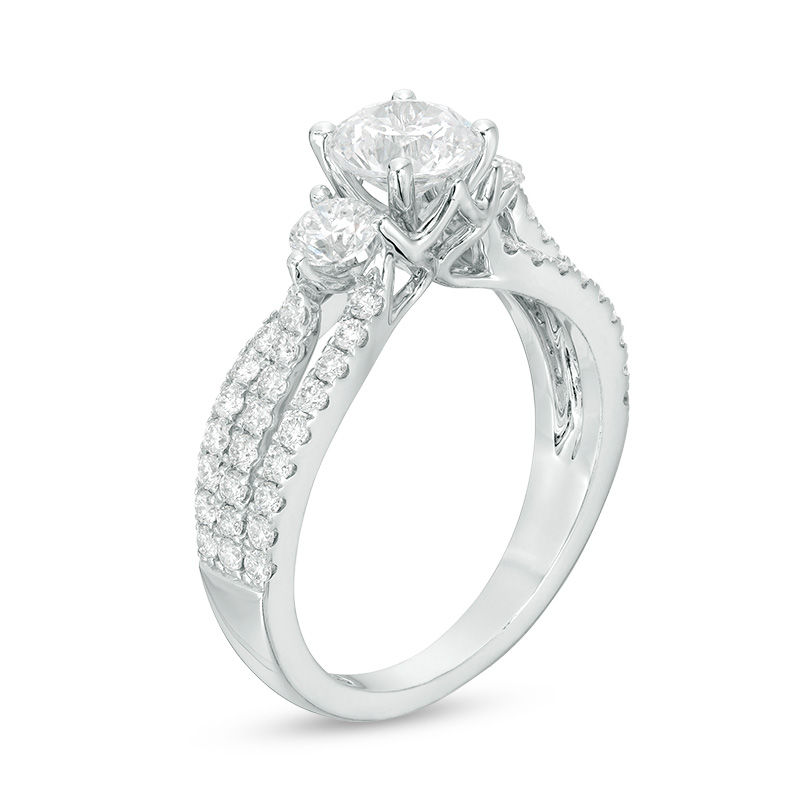 Main Image 2 of 1-5/8 CT. T.W. Diamond Past Present Future® Multi-Row Engagement Ring in 14K White Gold