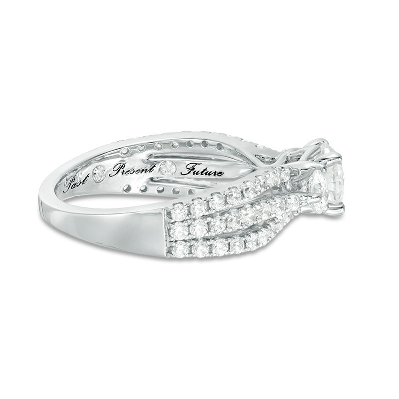Main Image 4 of 1-5/8 CT. T.W. Diamond Past Present Future® Multi-Row Engagement Ring in 14K White Gold