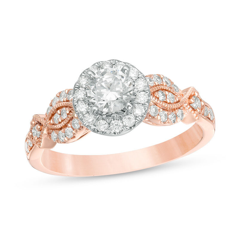 3/4 CT. T.W. Diamond Frame Twist Vintage-Style Engagement Ring in 10K Rose Gold