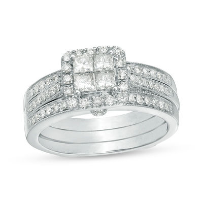 Ｎ 90×50×50 ３つセット 1-3/4 CT. T.W. Quad Princess-Cut Diamond Vintage-Style