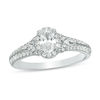 Thumbnail Image 0 of 1 CT. T.W. Certified Oval Diamond Frame V-Sides Engagement Ring in 14K White Gold (I/SI2)