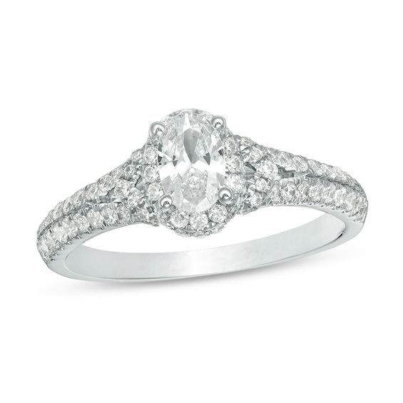 1 CT. T.w. Certified Oval Diamond Frame V-Sides Engagement Ring in 14K White Gold (I/Si2)