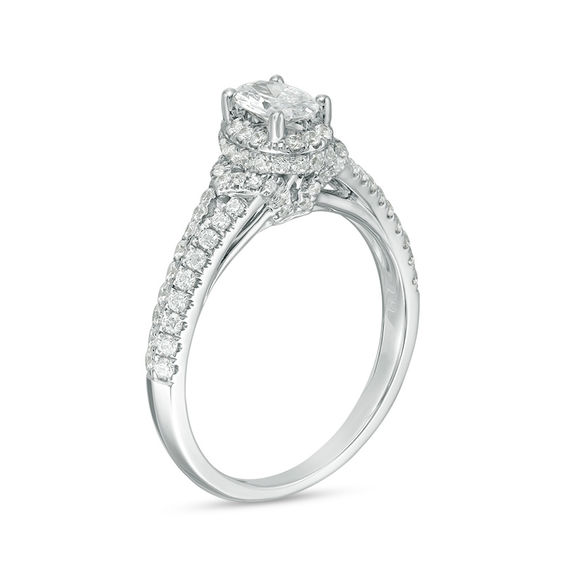 1 CT. T.w. Certified Oval Diamond Frame V-Sides Engagement Ring in 14K White Gold (I/Si2)