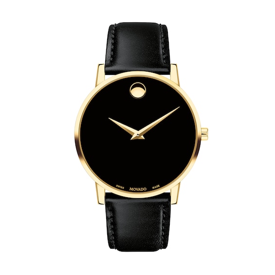 Menâs Movado MuseumÂ® Classic Gold-Tone IP Watch with Black Dial (Model: 0607271)