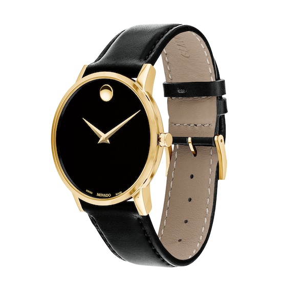 Menâs Movado MuseumÂ® Classic Gold-Tone IP Watch with Black Dial (Model: 0607271)