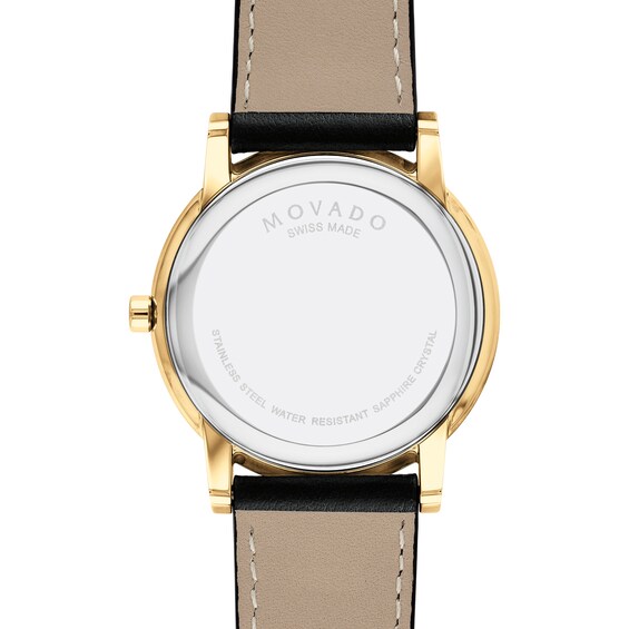 Menâs Movado MuseumÂ® Classic Gold-Tone IP Watch with Black Dial (Model: 0607271)