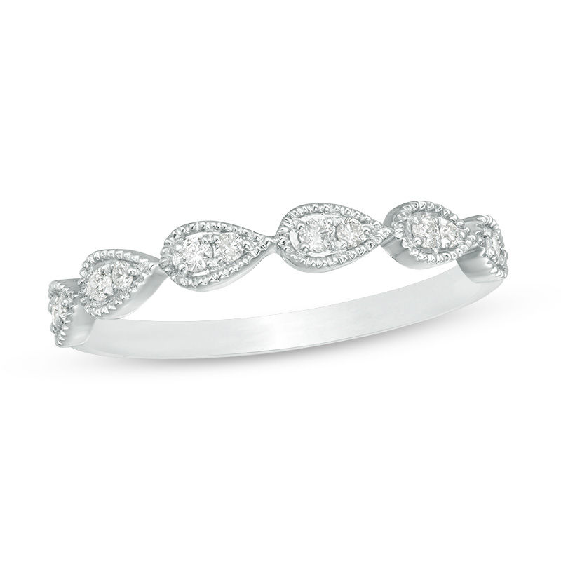 Main Image 1 of 1/8 CT. T.W. Diamond Teardrop Vintage-Style Stackable Band in 10K White Gold