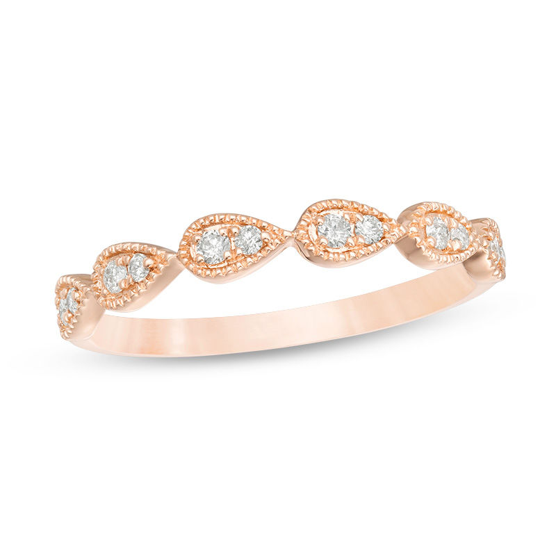 Main Image 1 of 1/8 CT. T.W. Diamond Teardrop Vintage-Style Stackable Band in 10K Rose Gold