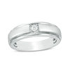 Thumbnail Image 1 of 1/20 CT. Diamond Solitaire Satin Wedding Band in 10K White Gold