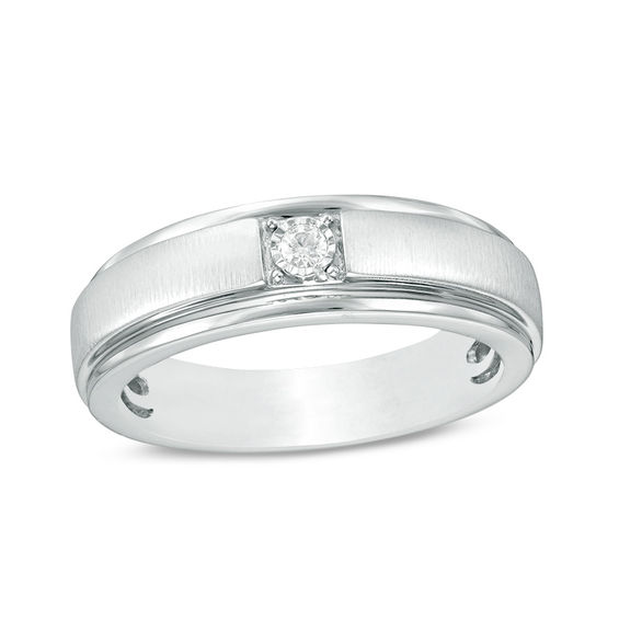 1/20 CT. Diamond Solitaire Satin Wedding Band in 10K White Gold