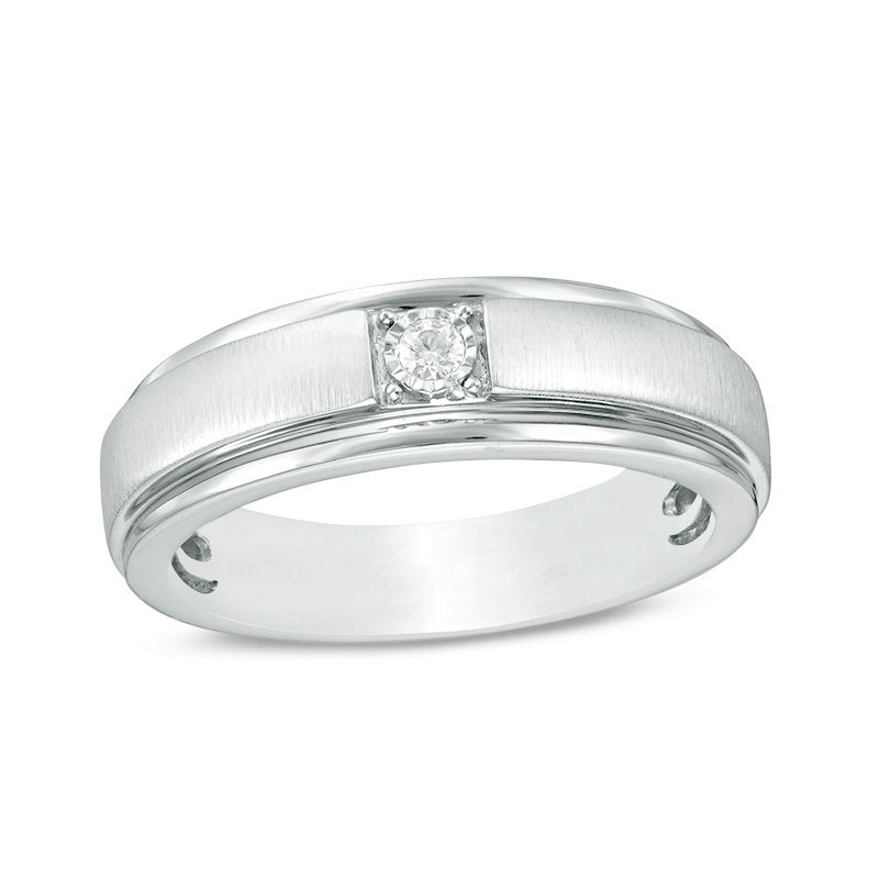Main Image 1 of 1/20 CT. Diamond Solitaire Satin Wedding Band in 10K White Gold