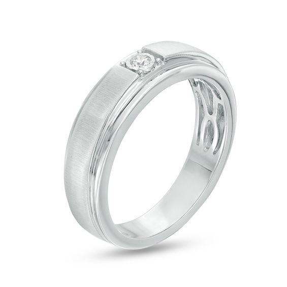 1/20 CT. Diamond Solitaire Satin Wedding Band in 10K White Gold