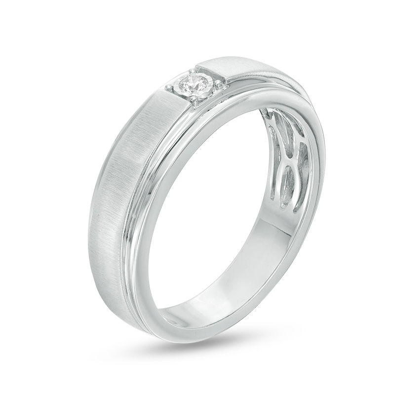 Main Image 2 of 1/20 CT. Diamond Solitaire Satin Wedding Band in 10K White Gold