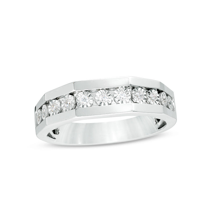 Men's 1/10 CT. T.W. Diamond Wedding Band in 10K White Gold