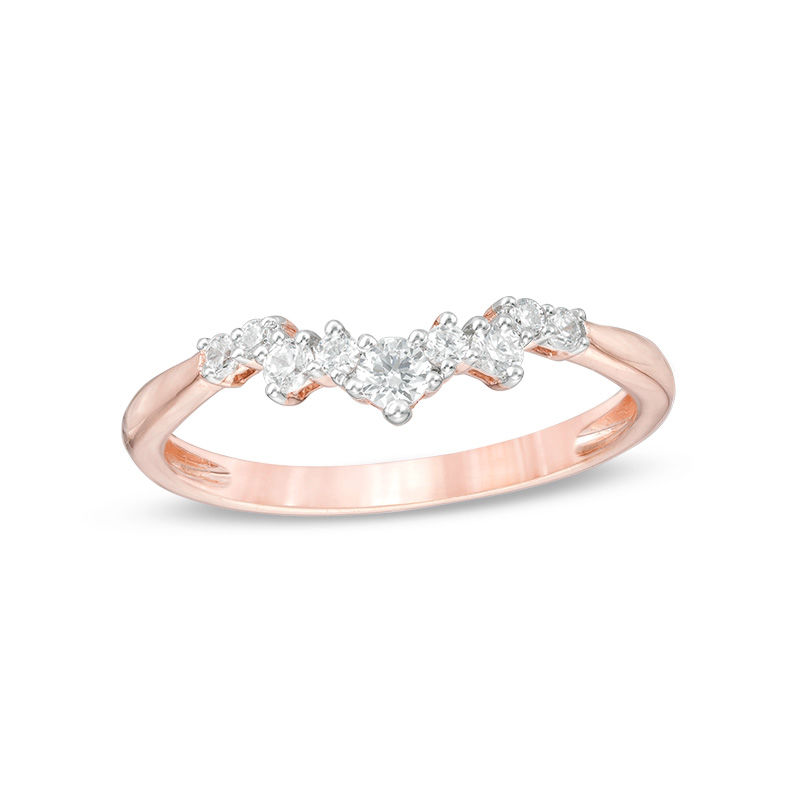 Main Image 1 of 1/4 CT. T.W. Diamond Contour Wedding Band in 14K Rose Gold