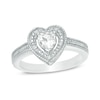 Thumbnail Image 1 of 5.0mm Heart-Shaped Lab-Created White Sapphire and Diamond Accent Beaded Frame Vintage-Style Ring in Sterling Silver
