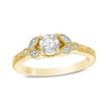 Thumbnail Image 1 of 5.0mm Lab-Created White Sapphire and Diamond Accent Leaf Vintage-Style Ring in 10K Gold