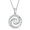 Thumbnail Image 1 of 5.0mm Lab-Created White Sapphire and Diamond Accent Beaded Circular Wave Pendant in Sterling Silver