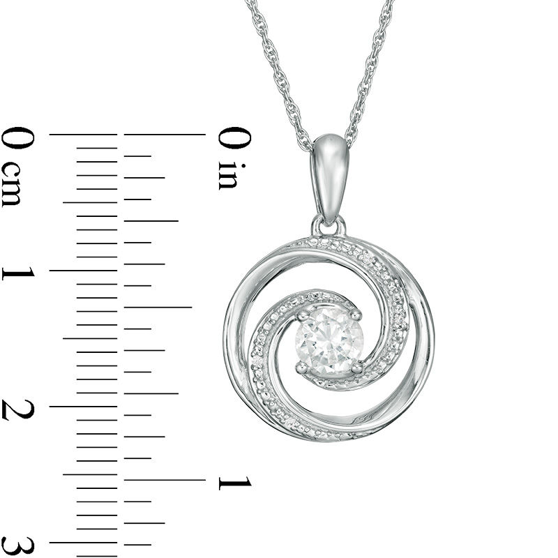 Main Image 2 of 5.0mm Lab-Created White Sapphire and Diamond Accent Beaded Circular Wave Pendant in Sterling Silver