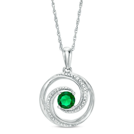 5.0mm Lab-Created Emerald and Diamond Accent Beaded Circular Wave Pendant in Sterling Silver 5.0mm Lab-Created Emerald and Diamond Accent Beaded Circular Wave Pendant in Sterling Silver