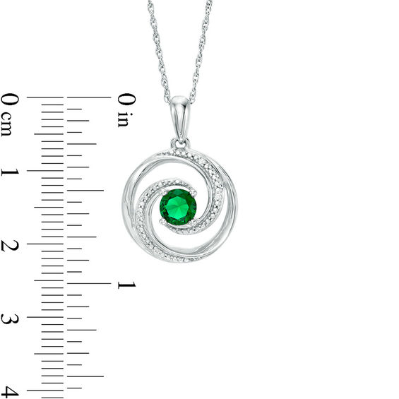 5.0mm Lab-Created Emerald and Diamond Accent Beaded Circular Wave Pendant in Sterling Silver 5.0mm Lab-Created Emerald and Diamond Accent Beaded Circular Wave Pendant in Sterling Silver