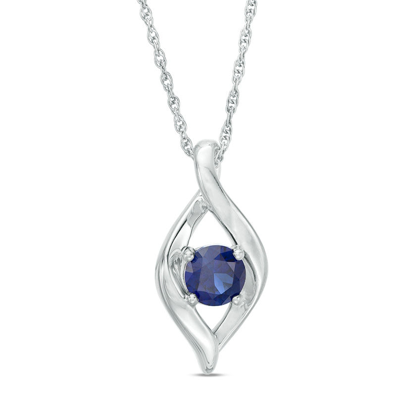Main Image 1 of 5.0mm Lab-Created Blue Sapphire Open Flame Pendant in Sterling Silver