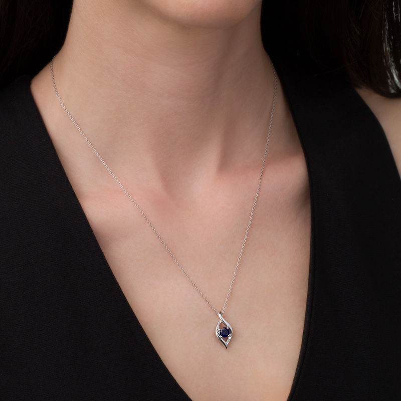 Main Image 2 of 5.0mm Lab-Created Blue Sapphire Open Flame Pendant in Sterling Silver