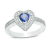 Thumbnail Image 0 of 5.0mm Heart-Shaped Lab-Created Blue Sapphire and Diamond Accent Beaded Frame Vintage-Style Ring in Sterling Silver