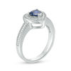 Thumbnail Image 1 of 5.0mm Heart-Shaped Lab-Created Blue Sapphire and Diamond Accent Beaded Frame Vintage-Style Ring in Sterling Silver